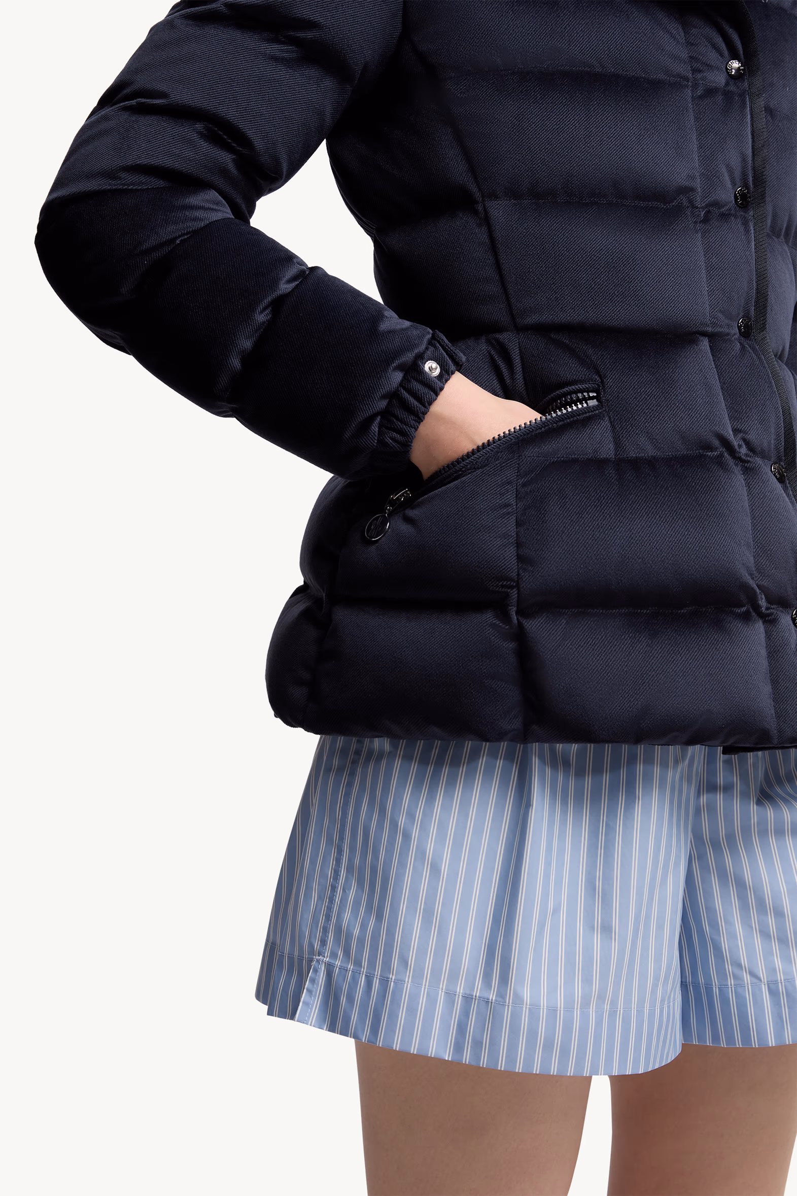 Barante Hooded Velour Short Down Jacket Women Blue Moncler 7